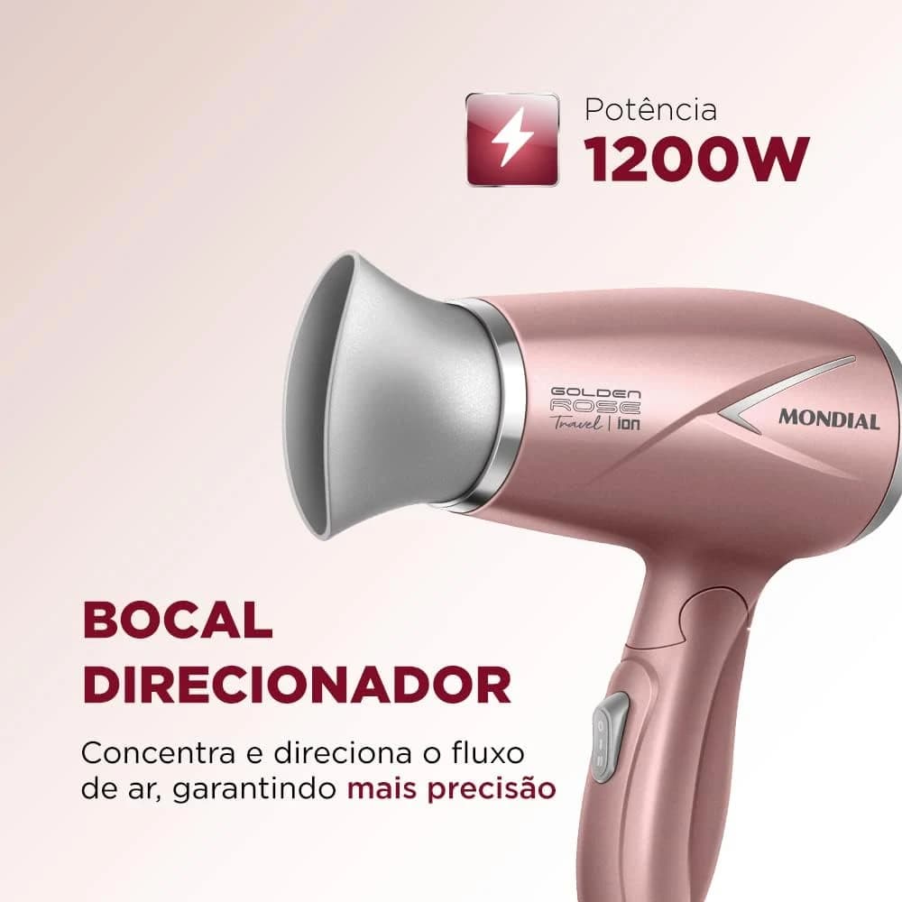 Secador de Cabelos Travel, Mondial, Golden Rose, 1200W, Bivolt - SC-47-GR