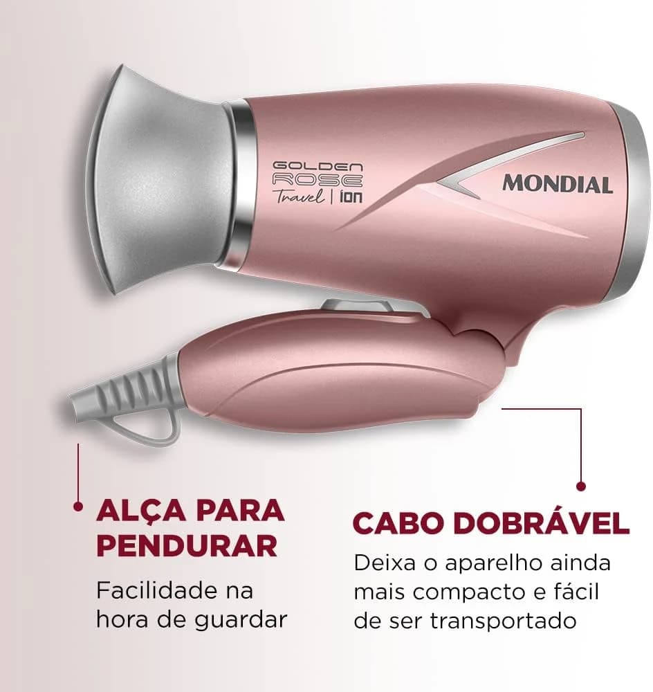 Secador de Cabelos Travel, Mondial, Golden Rose, 1200W, Bivolt - SC-47-GR