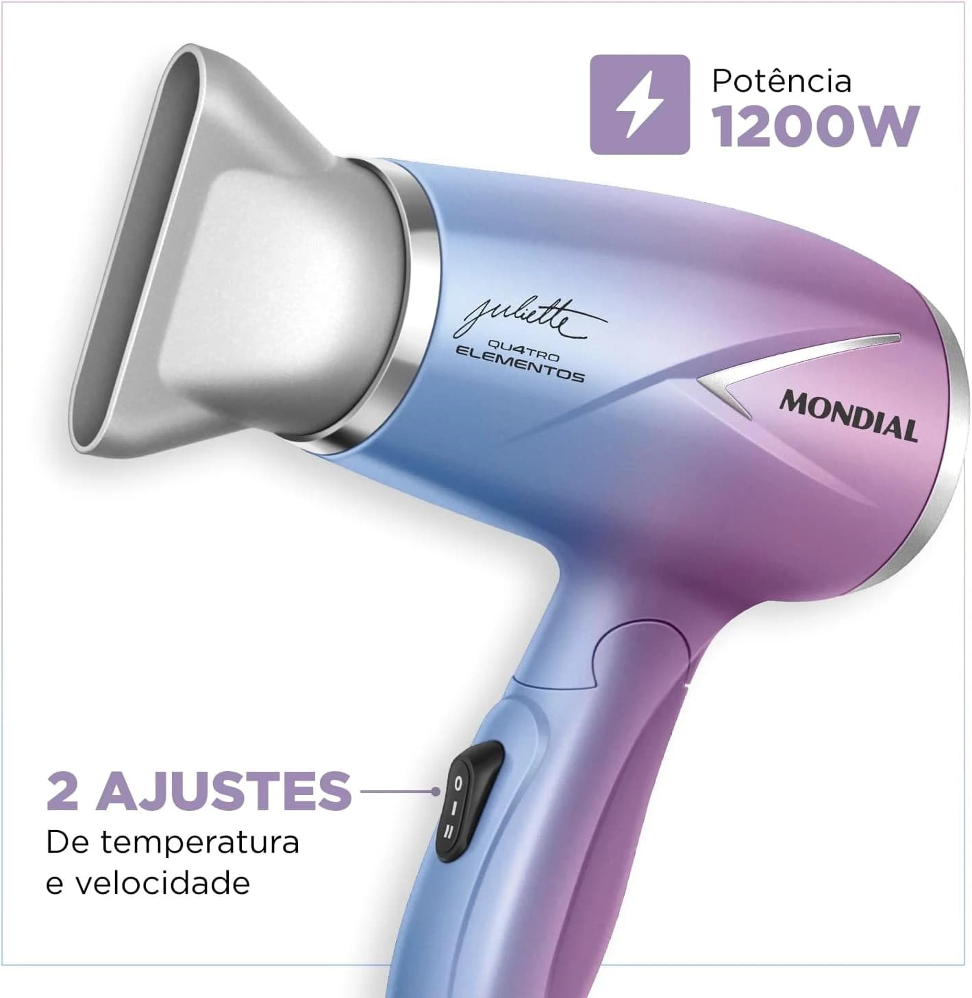 Secador de Cabelo By Juliette, Mondial, Azul/Rosa, 1200W, Bivolt - SCT-JU-03