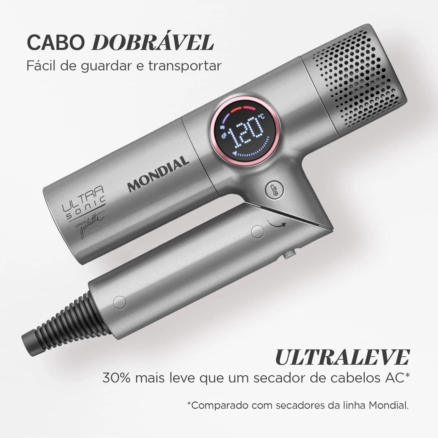Secador Mondial Ultra Sonic By Juliette BLDC com Cabo Dobrável 127V - SCP-JU-04-US