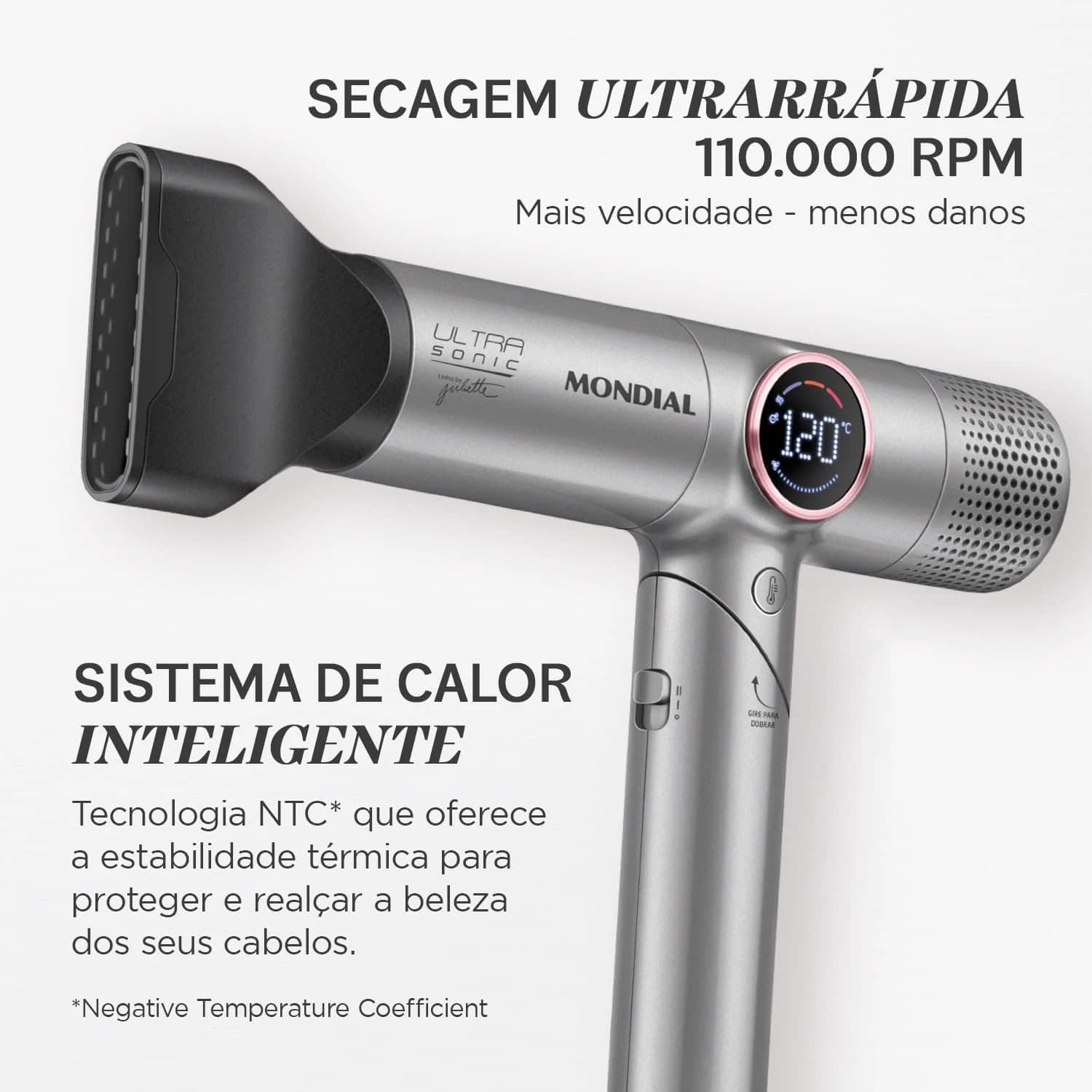 Secador Mondial Ultra Sonic By Juliette BLDC com Cabo Dobrável 127V - SCP-JU-04-US