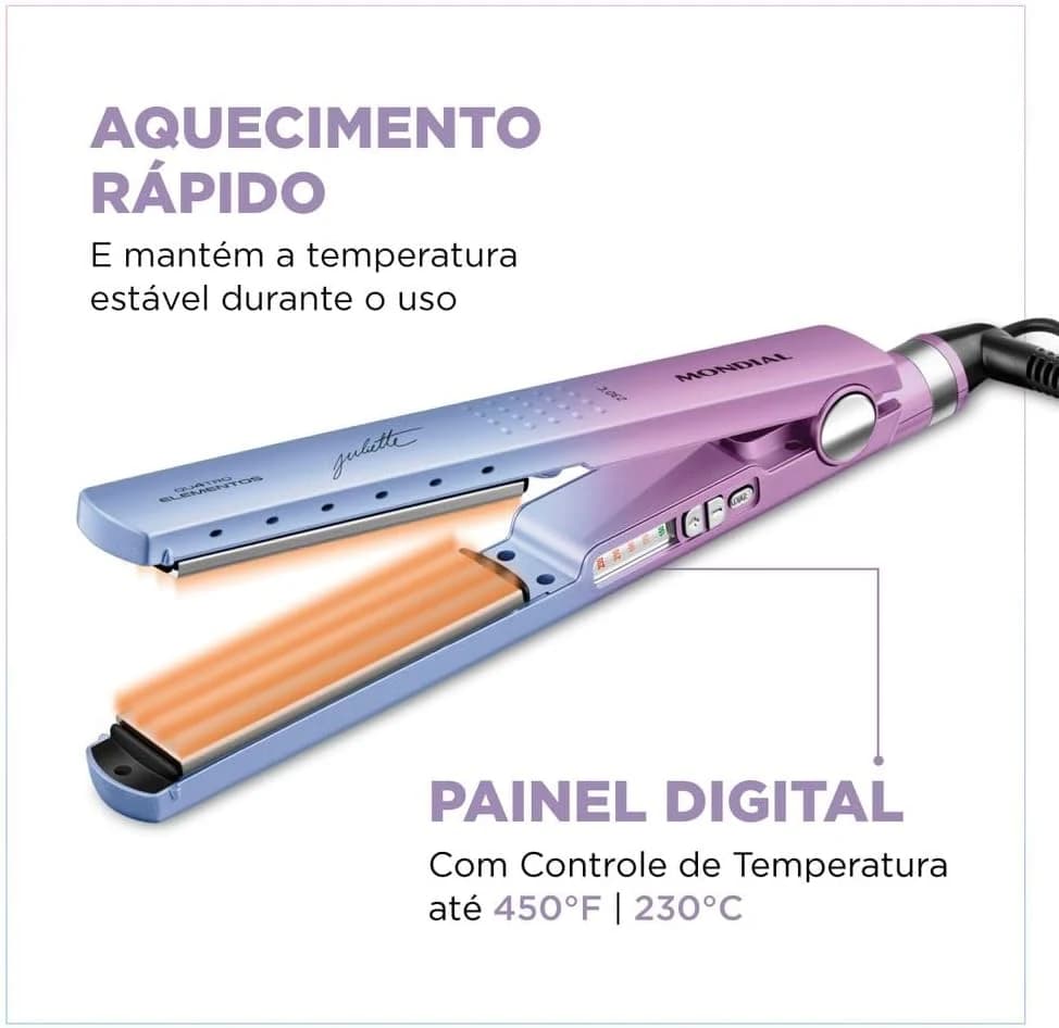 Prancha Alisadora By Juliette, Mondial, Azul/Rosa, 60W, Bivolt - P-JU-03