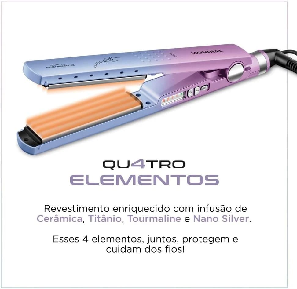 Prancha Alisadora By Juliette, Mondial, Azul/Rosa, 60W, Bivolt - P-JU-03