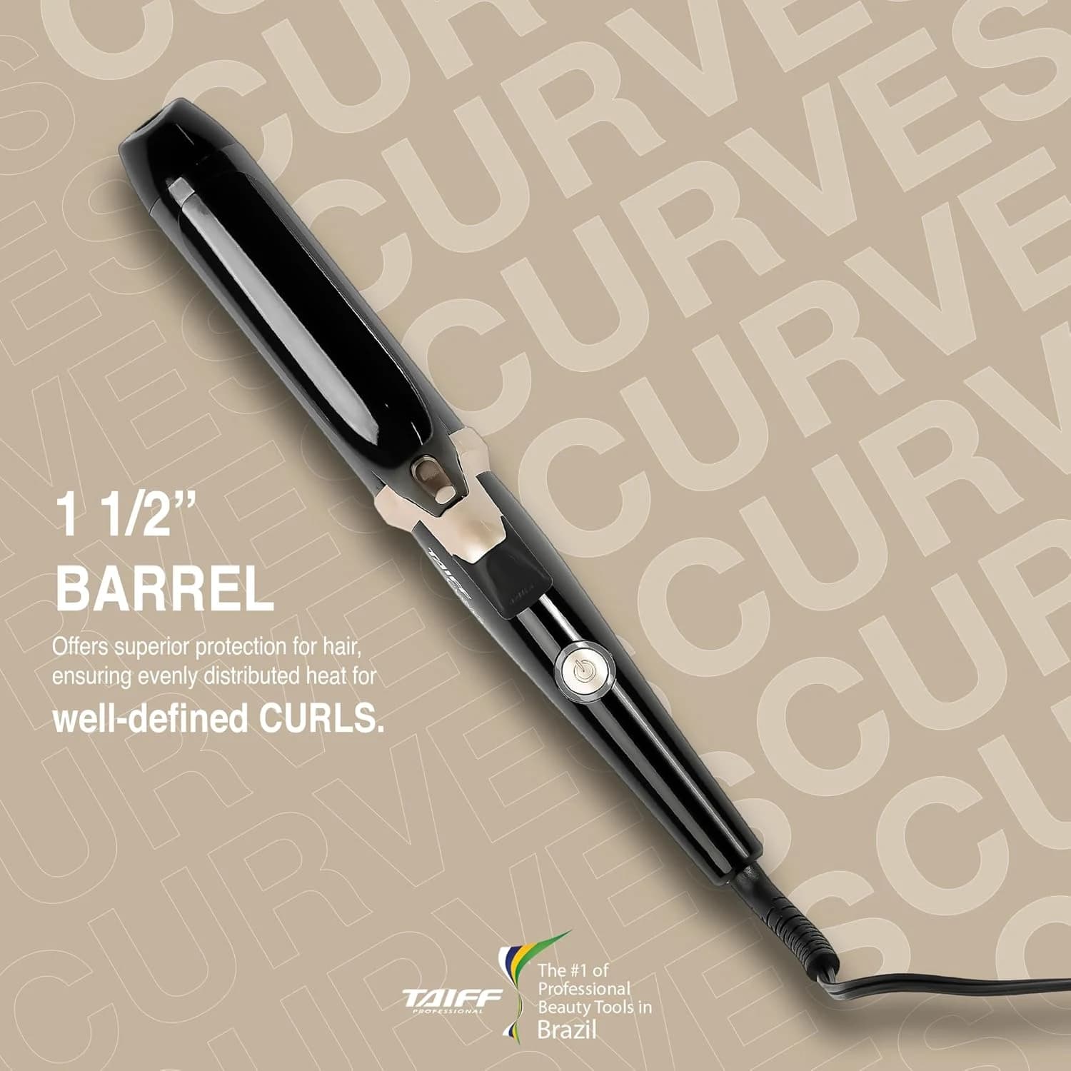 Modelador Taiff Curves, 38mm, Bivolt, Preto, Modelador Curves 1 1/2"