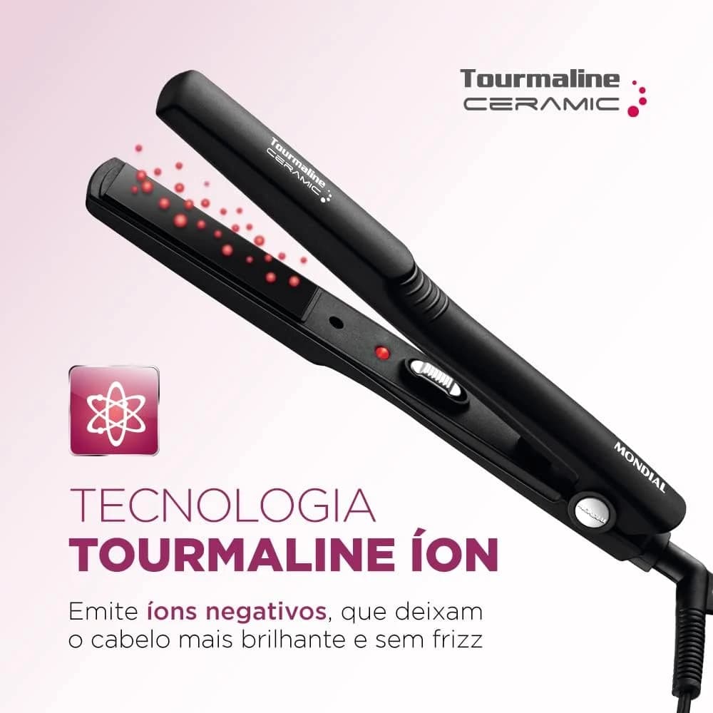 Prancha Alisadora Tourmaline Ceramic, Mondial, Preto, 30W, Bivolt - P-15