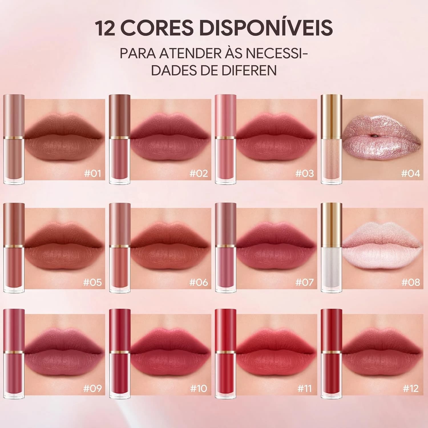 Batom Lip Liner Conjunto Batom liquido | Conjunto de Lápis para Lábios Matte 12 Cores
