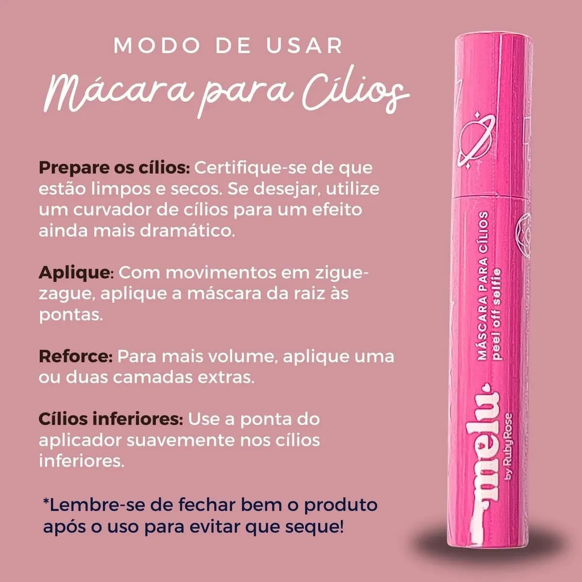 MÁSCARA PARA CÍLIOS PEEL OFF MELU RR515 SELFIE RUBYROSE