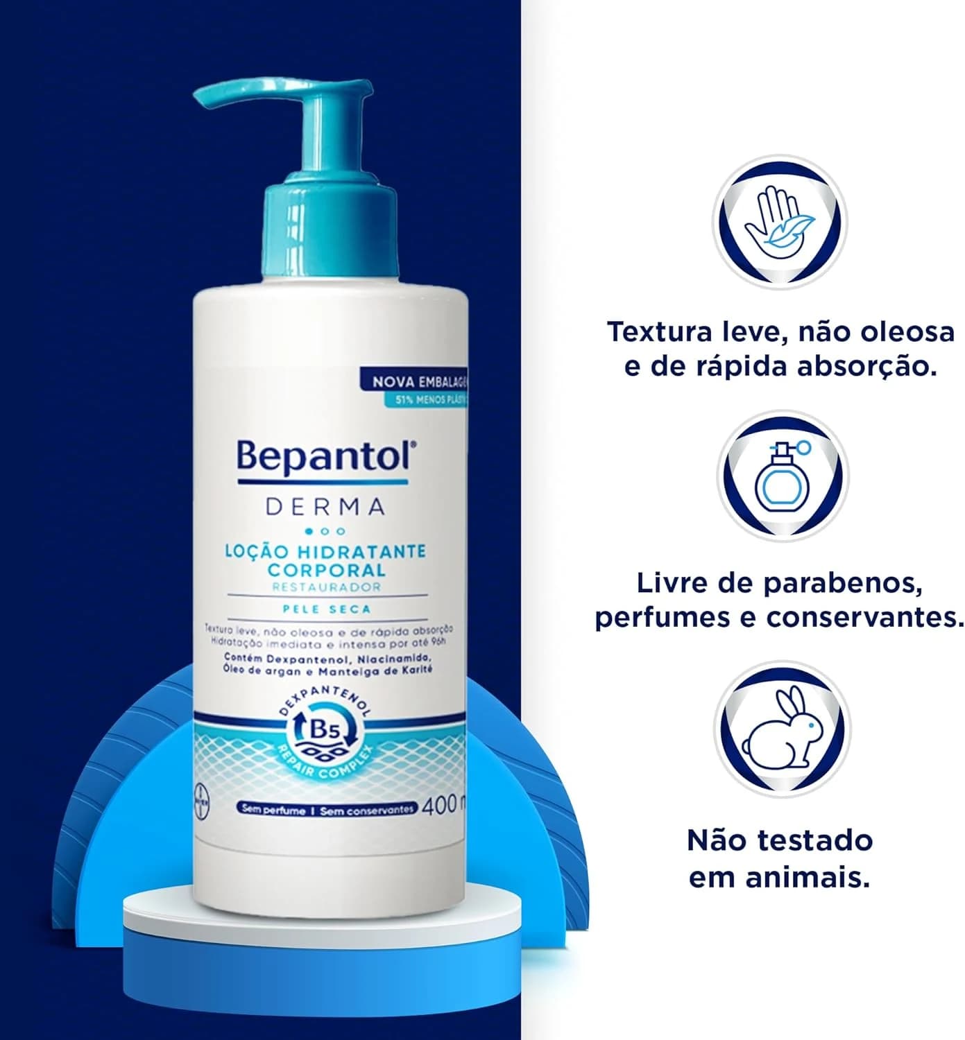 Bepantol Derma Hidratante Corporal, Restaurador para Pele Seca, 400ml