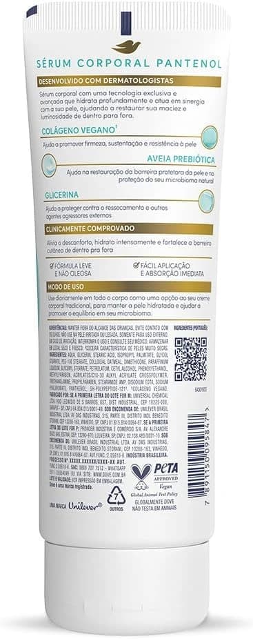 Dove Sérum Hidratante Corporal sem Perfume Pantenol + Dermo Reparador 180ml