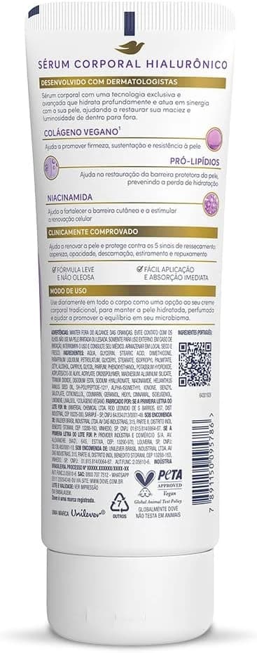 Dove Sérum Hidratante Corporal Hialurônico + Dermo Renovador 180m