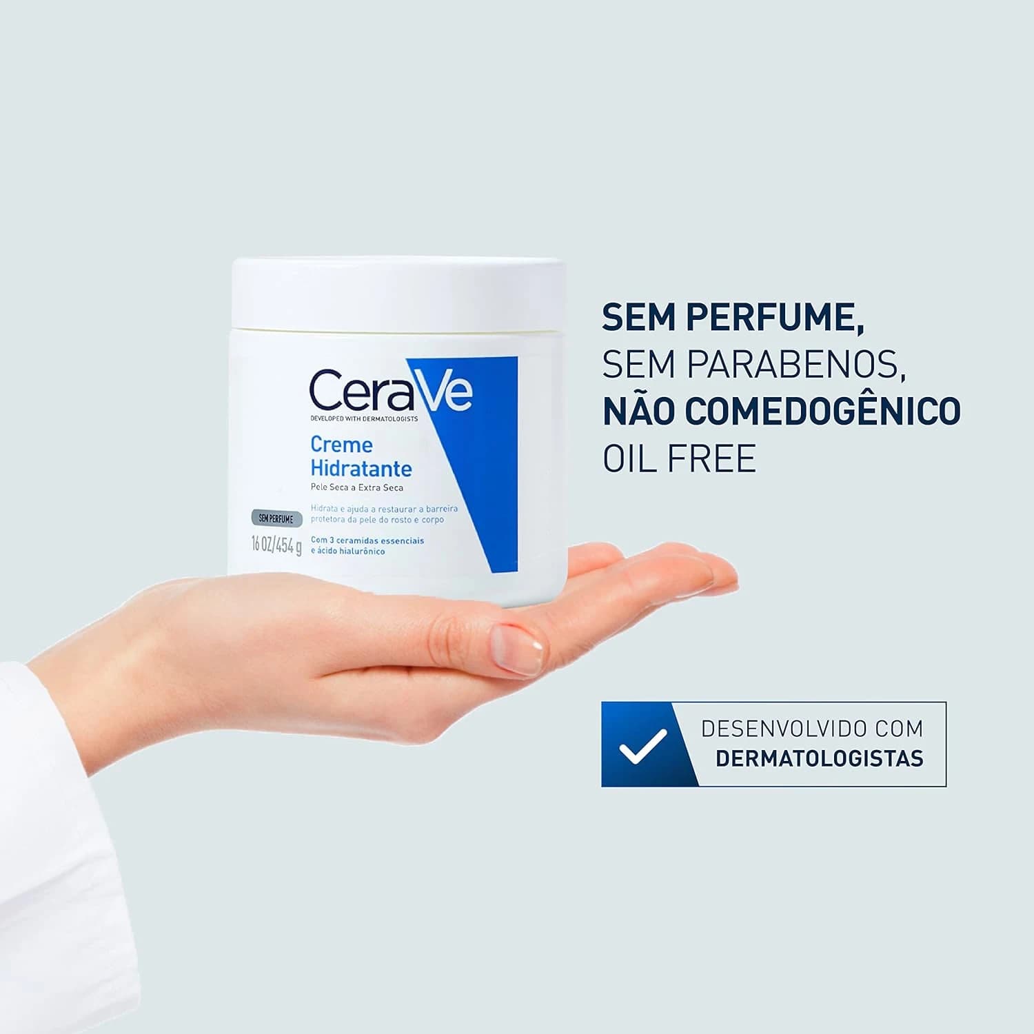 CeraVe Creme Hidratante Corporal, com 3 Ceramidas Essenciais e Ácido Hialurônico, 453g