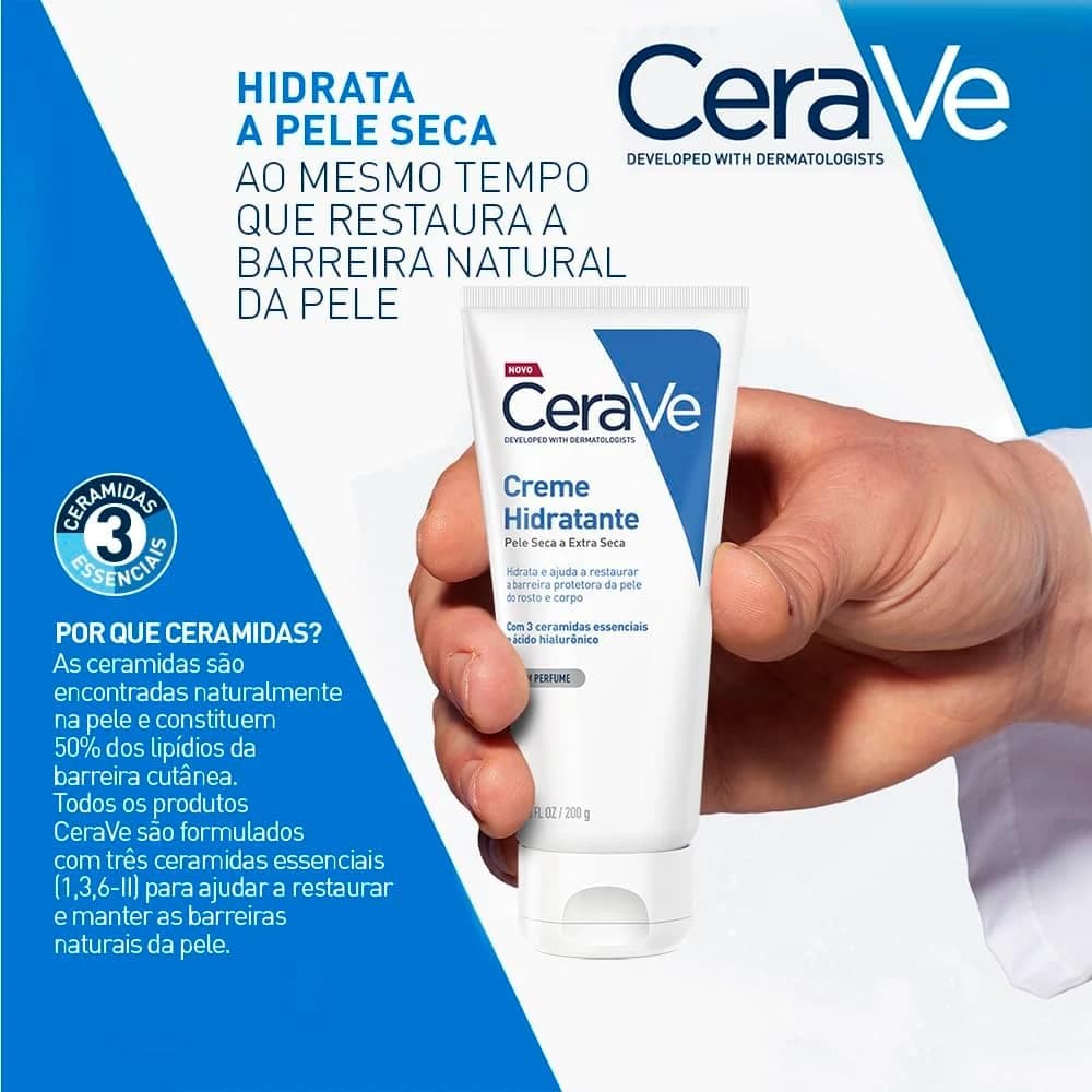 CeraVe, Creme Hidratante Corporal, com textura Cremosa e Ácido Hialurônico 50g