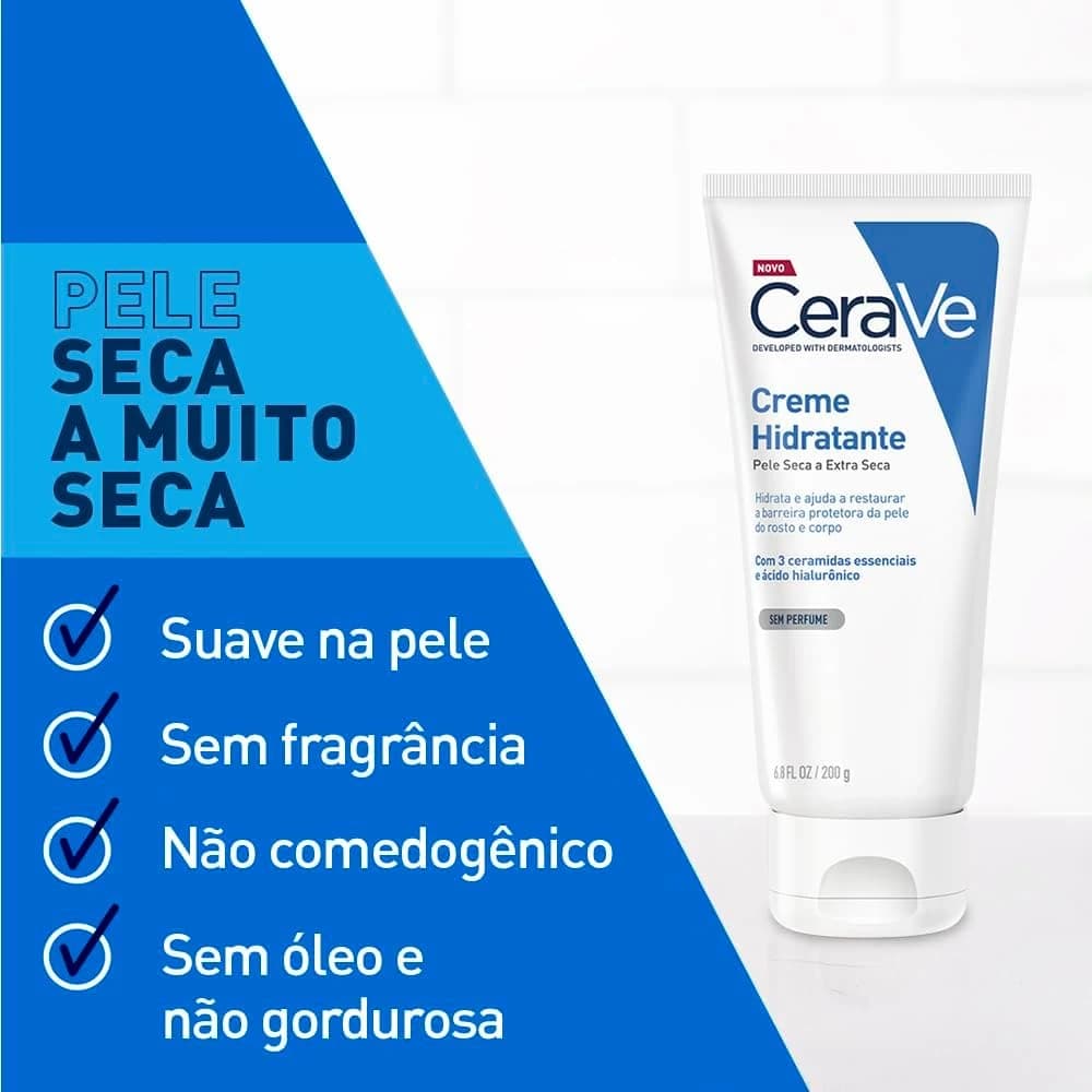 CeraVe, Creme Hidratante Corporal, com textura Cremosa e Ácido Hialurônico 200g