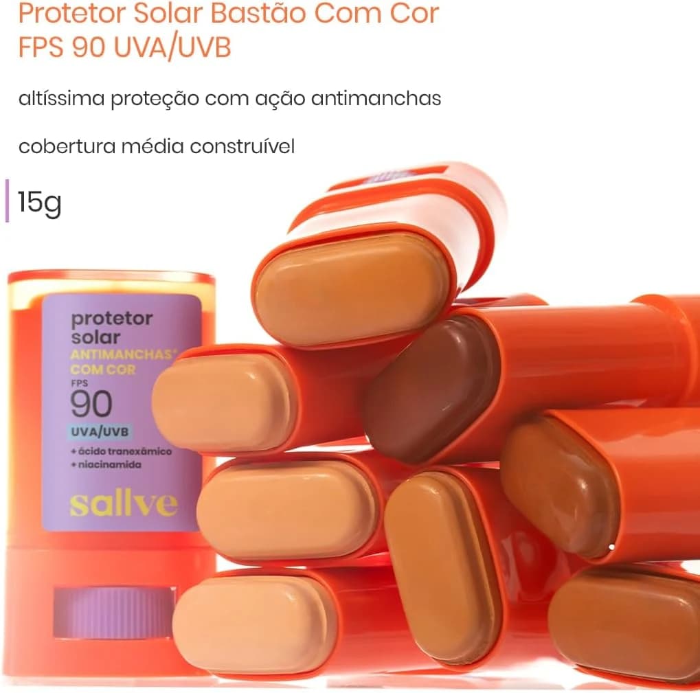 Sallve Protetor Solar Bastão Antimachas FPS 90 com Cor 1-15g
