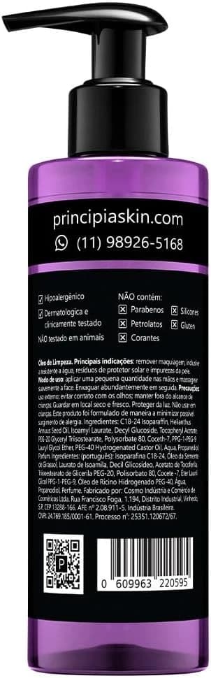 PRINCIPIA, Óleo de Limpeza Demaquilante Facial 30% Óleo de Girassol + 1% Vitamina E OL-01 200 ml