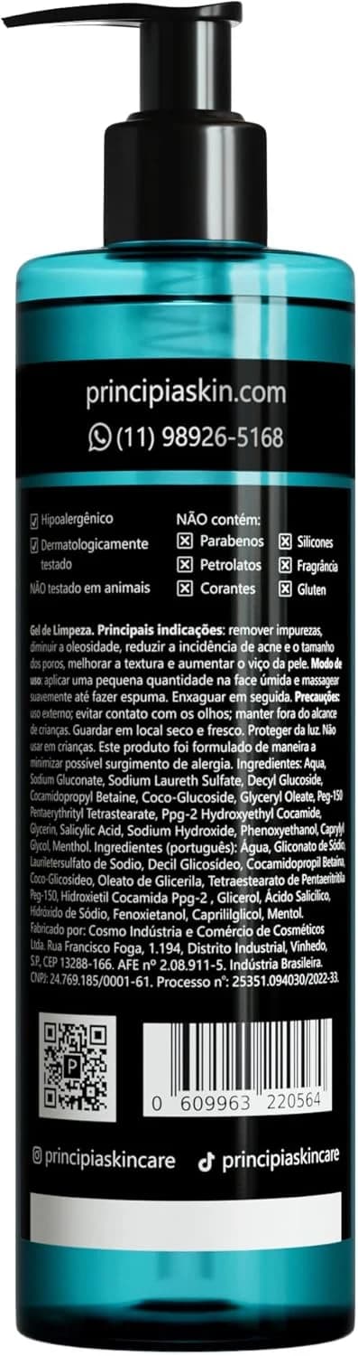 PRINCIPIA, Gel de Limpeza Facial 2% Ácido Salicílico + 5% Glicerina GL-01 com 350g