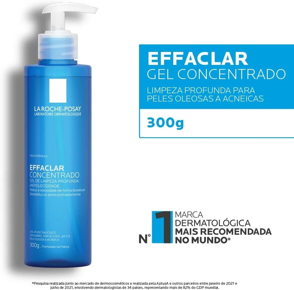 La Roche-Posay Effaclar Gel de Limpeza Facial Antiacne Concentrado com Ácido Salicílico, Zinco e LHA, 300ml