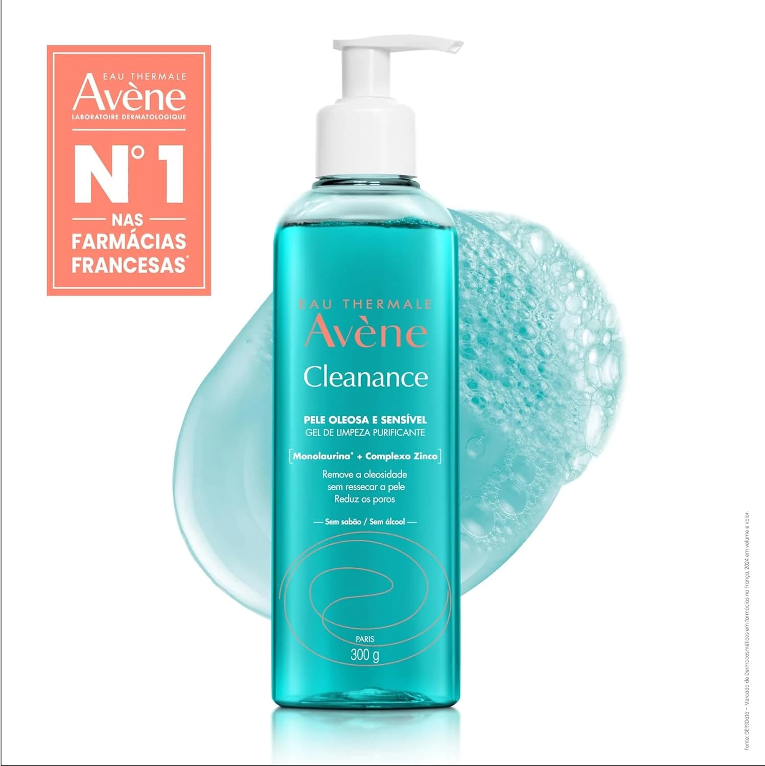Avène Cleanance Gel de Limpeza Facial, Purificante com Monolaurina™, Zinco e Água Termal Avène, 300g
