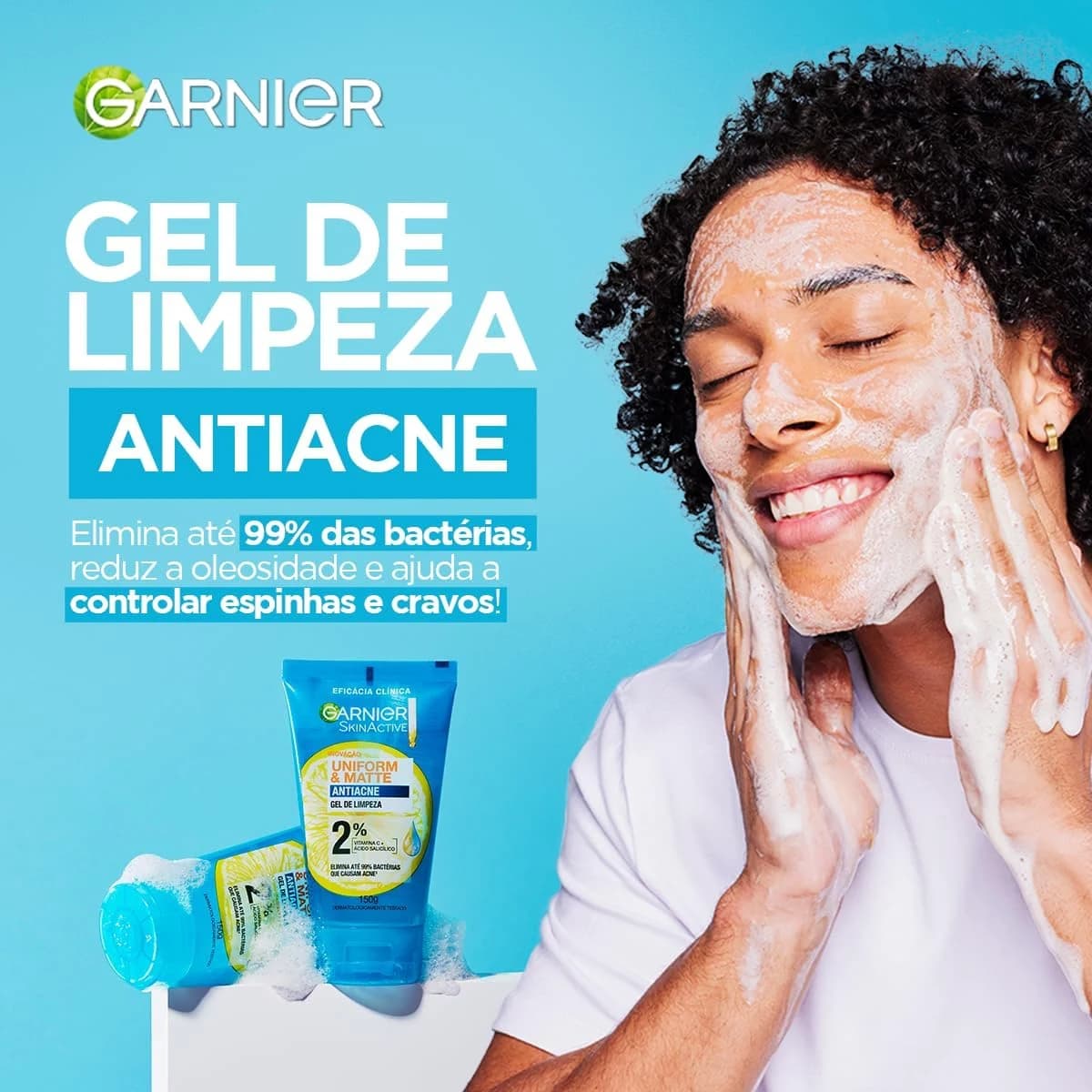Garnier Uniform & Matte, Gel de Limpeza Facial com Ácido Salicílico e Vitamina C, 150g