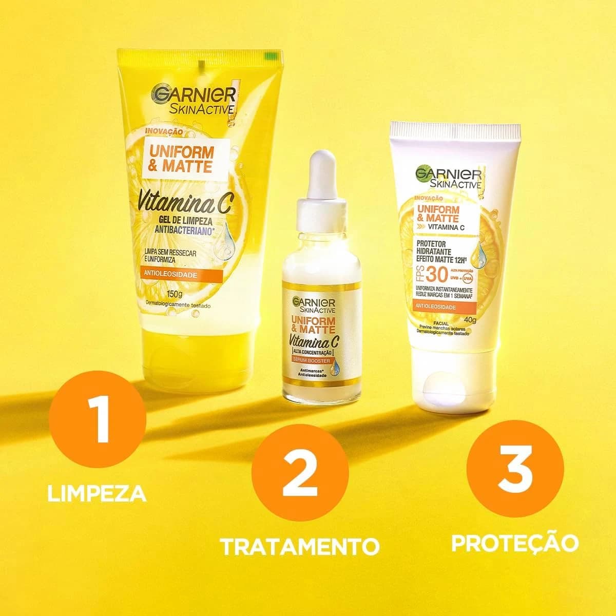 Gel de Limpeza Facial Antibacteriano Garnier Uniform & Matte Vitamina C, 150ml