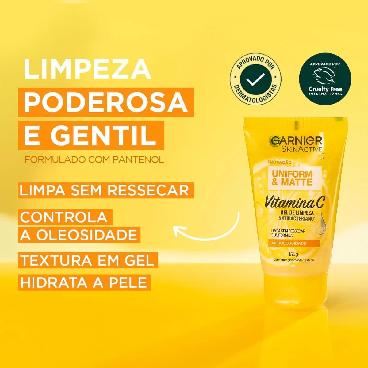 Gel de Limpeza Facial Antibacteriano Garnier Uniform & Matte Vitamina C, 150ml
