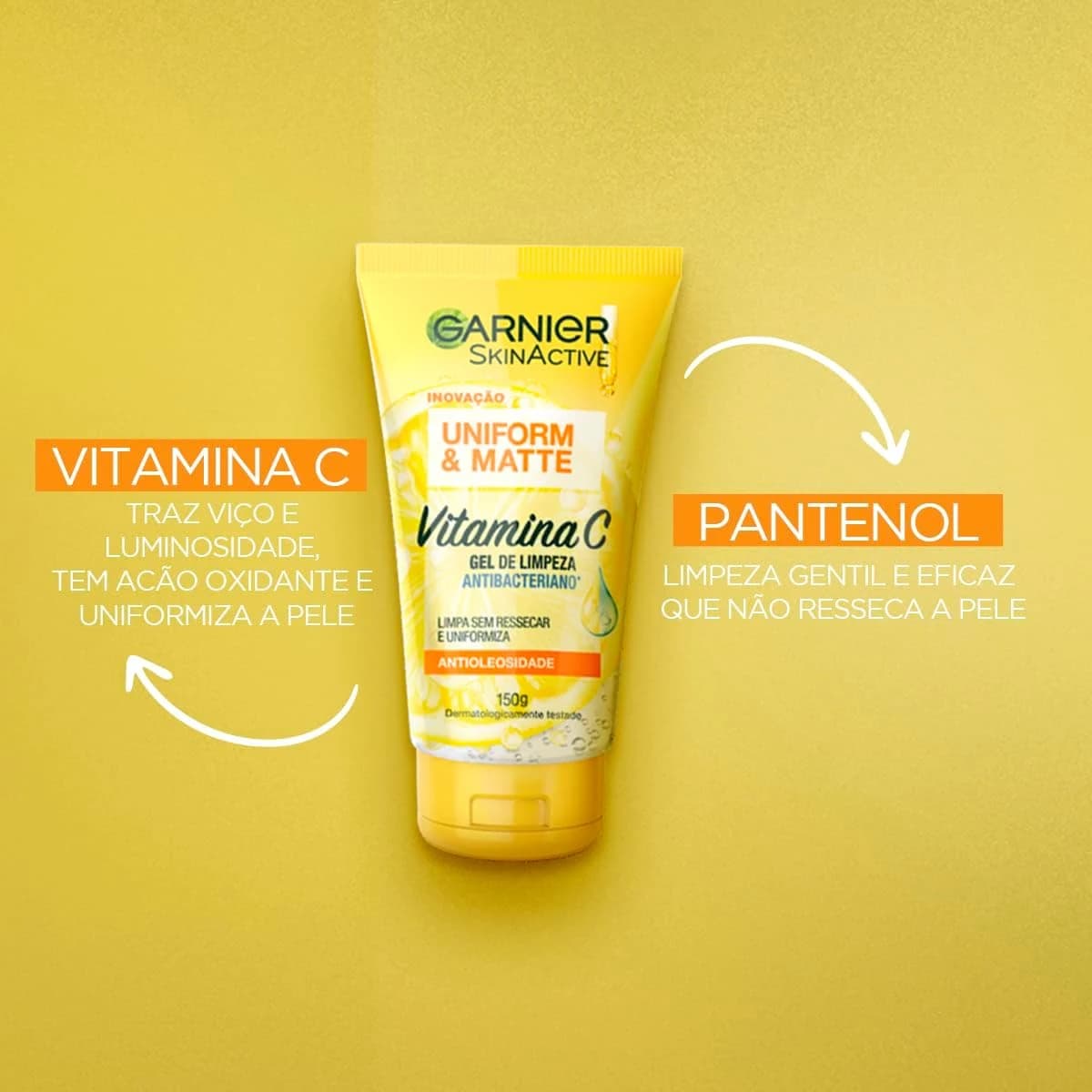 Gel de Limpeza Facial Antibacteriano Garnier Uniform & Matte Vitamina C, 150ml