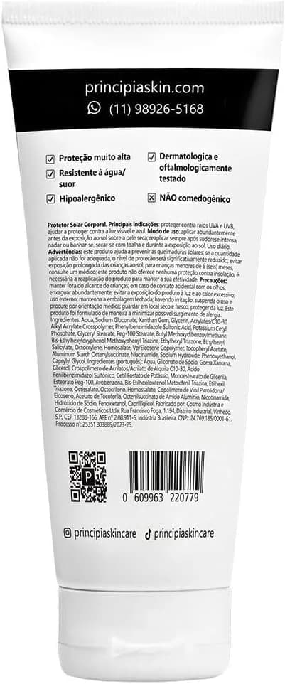 PRINCIPIA, Protetor Solar Corporal FPS 60, PS-03 com 200ml