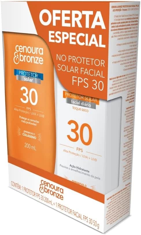 Cenoura e Bronze Kit Protetor Solar Corpo FPS 30 200ml + Facial FPS 30 50g, Cor: Branco