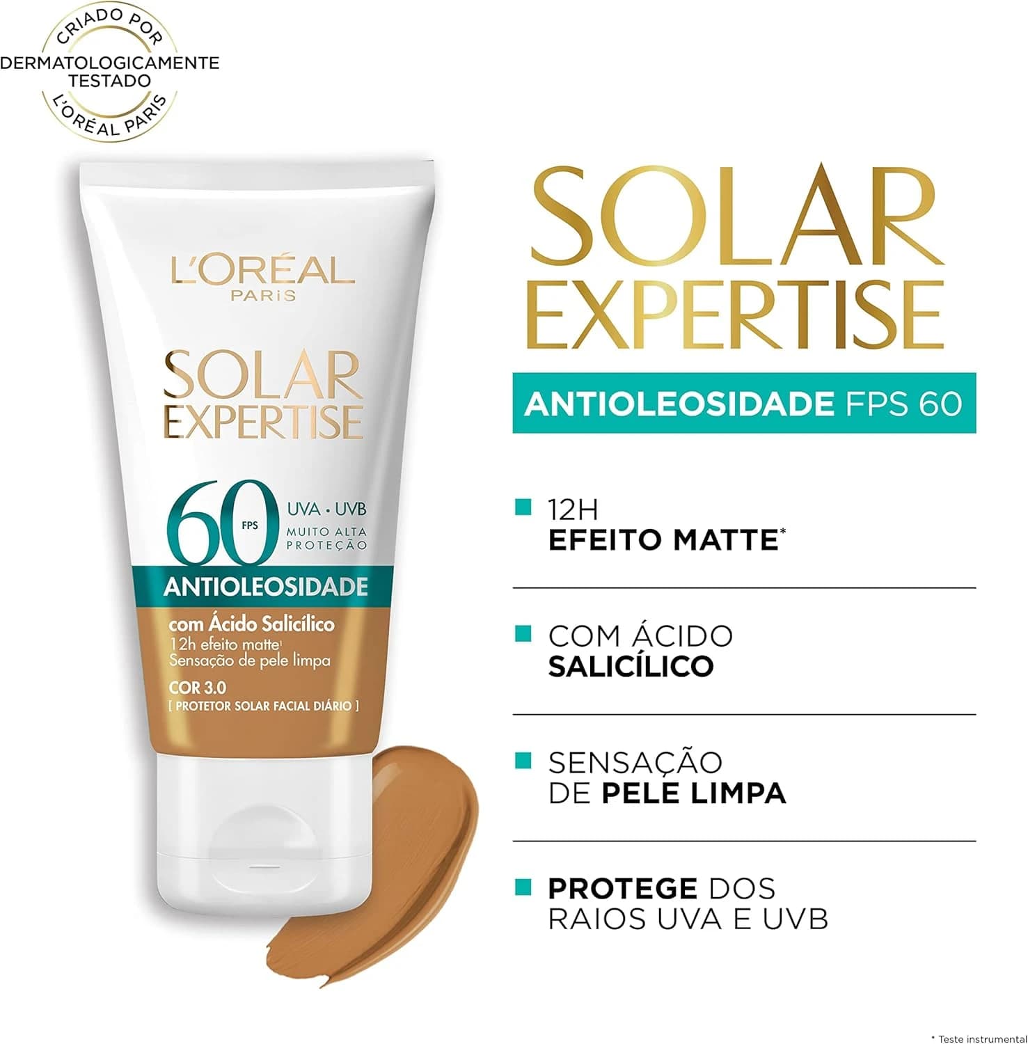 Protetor Solar Facial L'Oréal Paris Solar Expertise Antioleosidade Fps60 Cor 3.0 Média 40G
