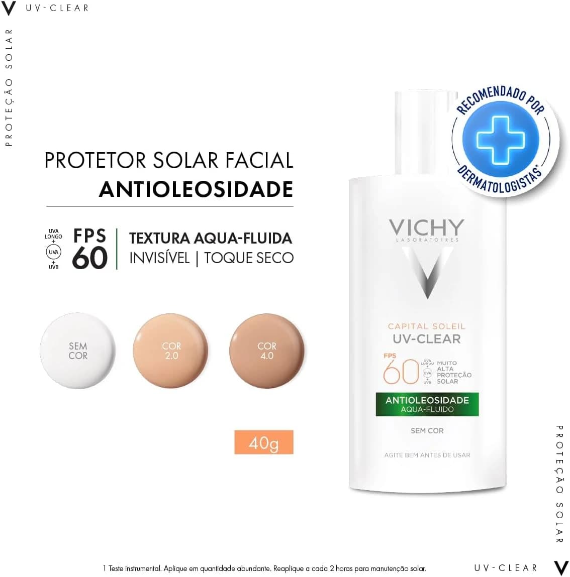Vichy, Capital Soleil UV-Clear, Protetor Solar Facial, Sem Cor, FPS60, 40G
