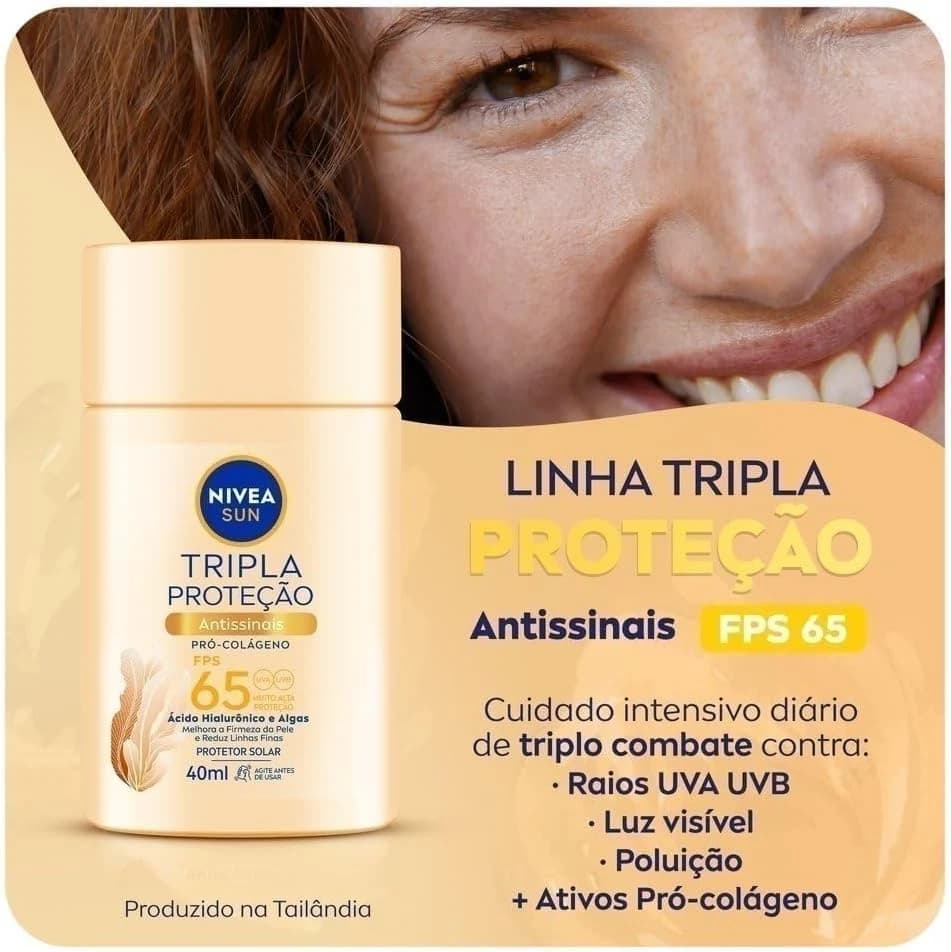 NIVEA SUN Protetor Solar Fluido Facial Tripla Proteção Antissinais FPS 65 40ml