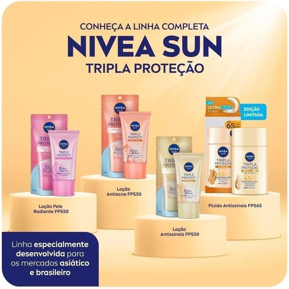 NIVEA SUN Protetor Solar Fluido Facial Tripla Proteção Antissinais FPS 65 40ml