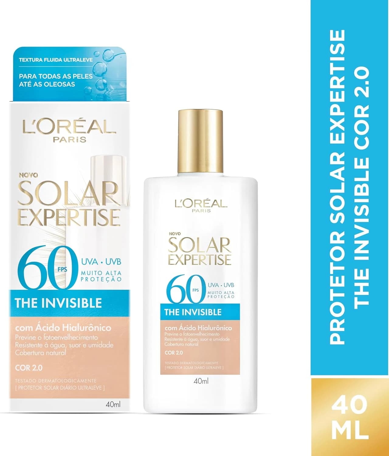L'Oréal Paris Solar Expertise, Protetor Solar Facial The Invisible Fluido FPS60, 40g