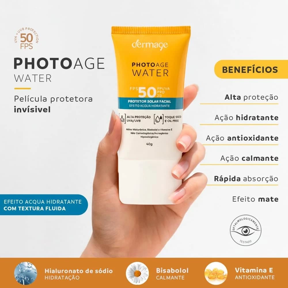 Photoage Water, Protetor Solar Incolor com FPS50 e PPD20, 40g