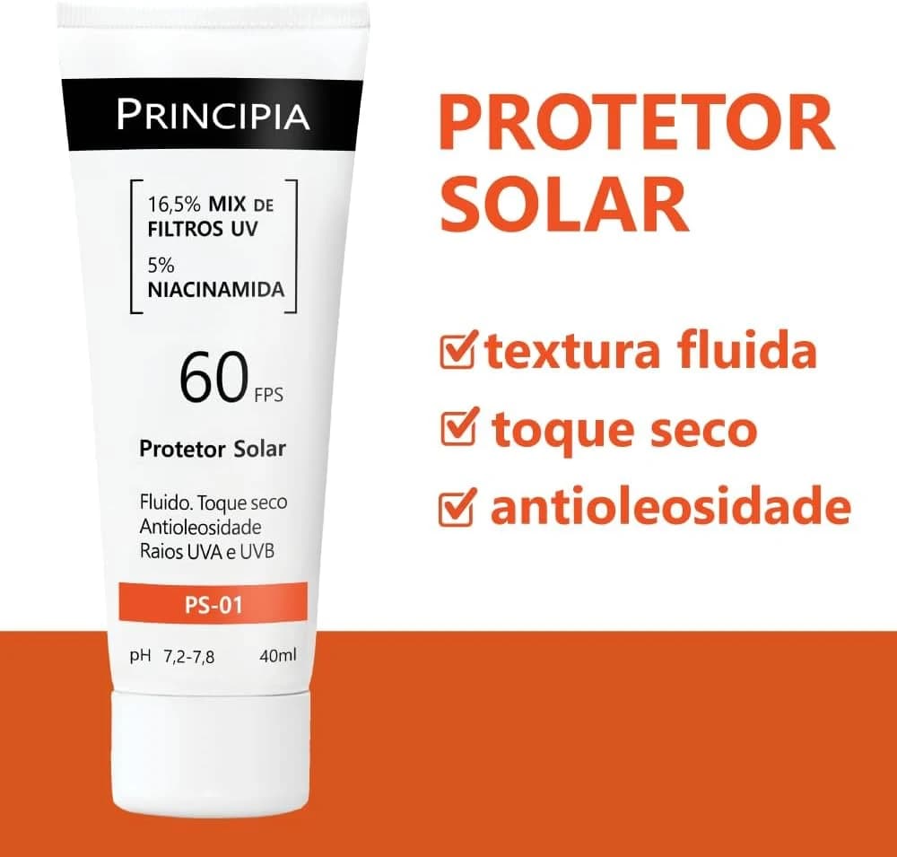 PRINCIPIA, Protetor Solar Facial FPS 60, PS-01, 40ml