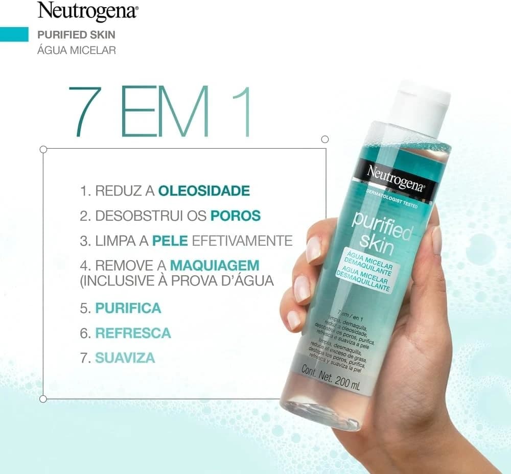 Neutrogena Água Micelar Demaquilante Purified Skin, 200ml