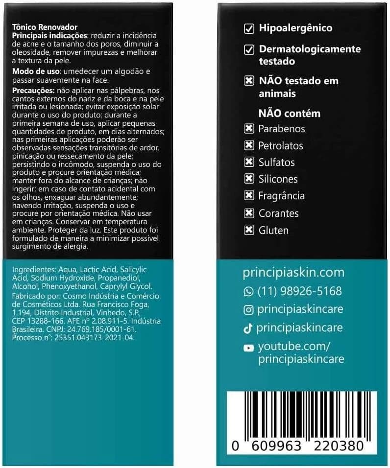 Tônico Principia 7% Ácido Lático + 1% Ácido Salicílico