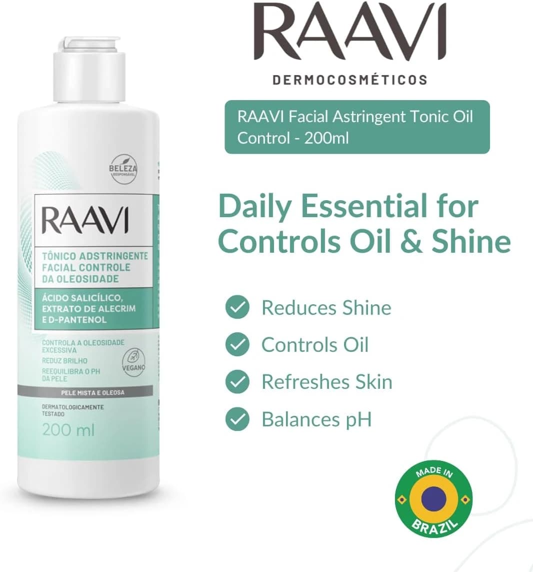 Raavi - Tônico Adstringente Facial Controle da Oleosidade Pele Mista e Oleosa 200ml