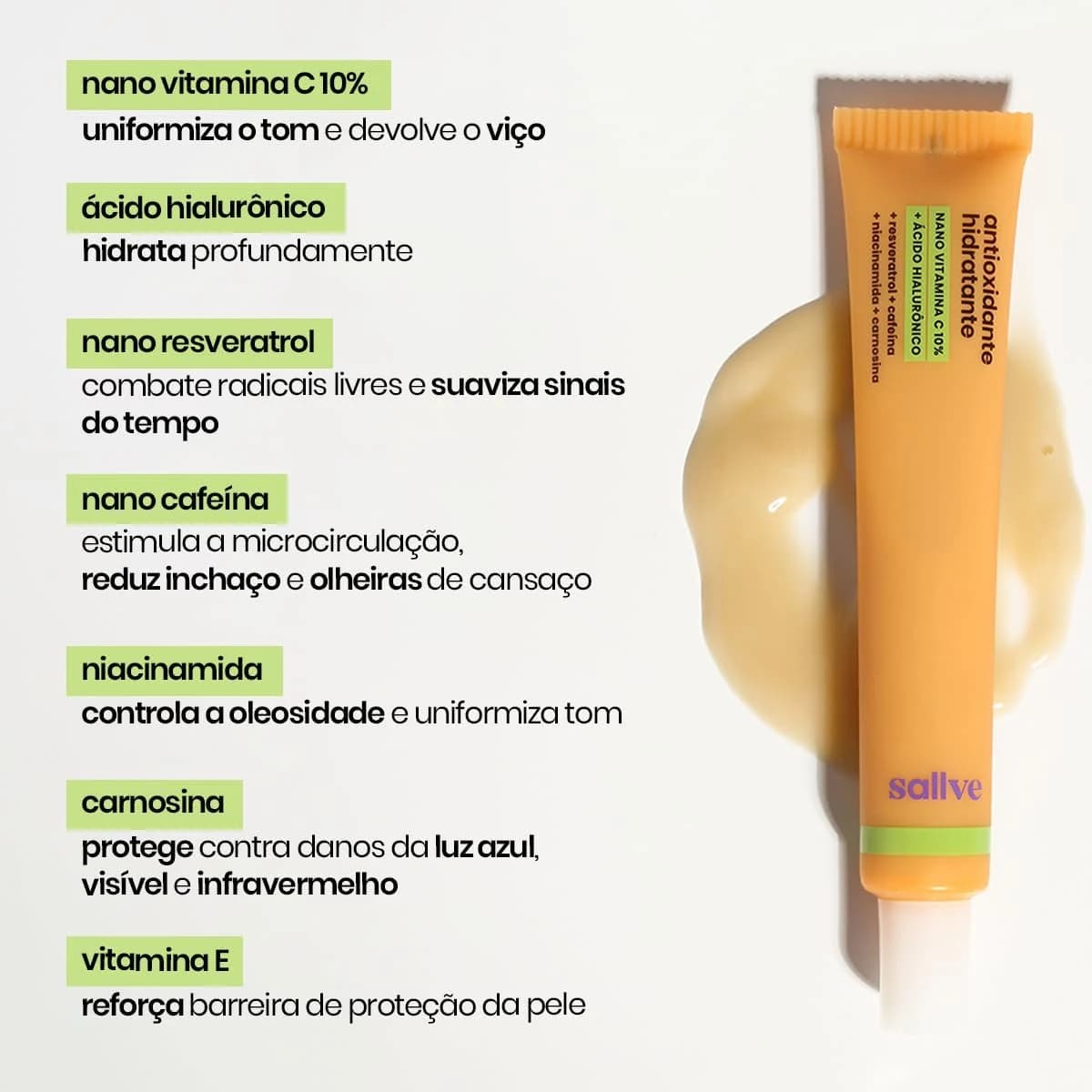 Sallve Antioxidante Hidratante 35G - Nano Vitamina C 10% Ácido Hialurônico