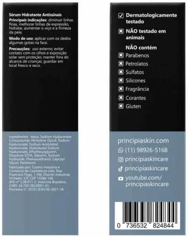 PRINCIPIA, Sérum 2% Ácidos Hialurônicos + Vitamina B5 AH-2- Hidratante Antissinais com 30ml