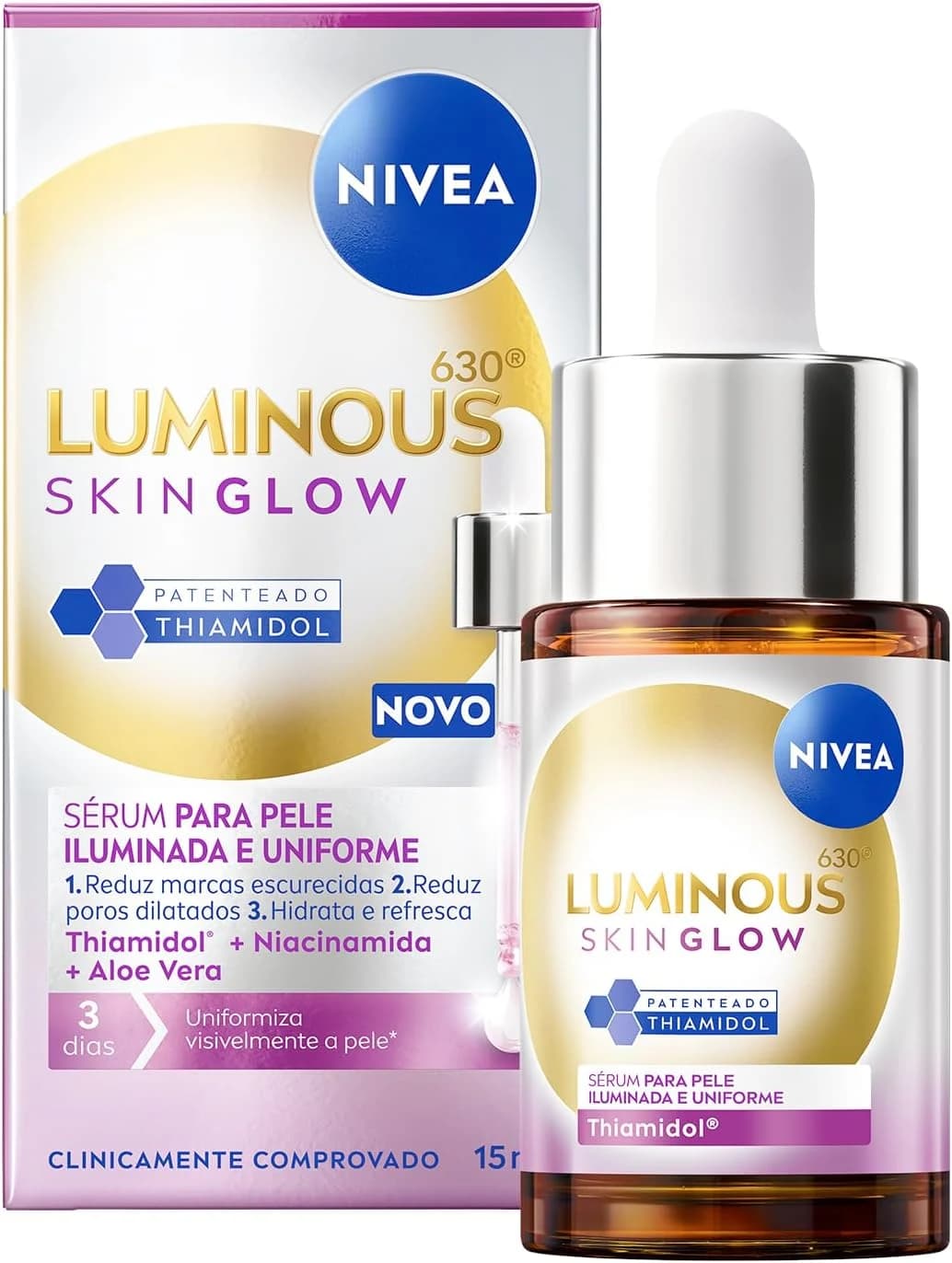 NIVEA LUMINOUS630® Skin Glow Sérum 15 ml - Com Thiamidol, Niacinamida e Aloe Vera