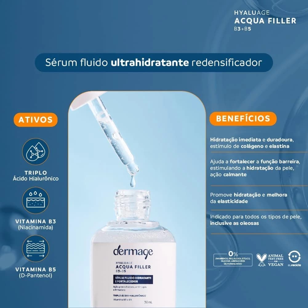 Sérum Fluido Hidratante e Fortalecedor Dermage Hyaluage Acqua Filler B3 + B5 (30ml)