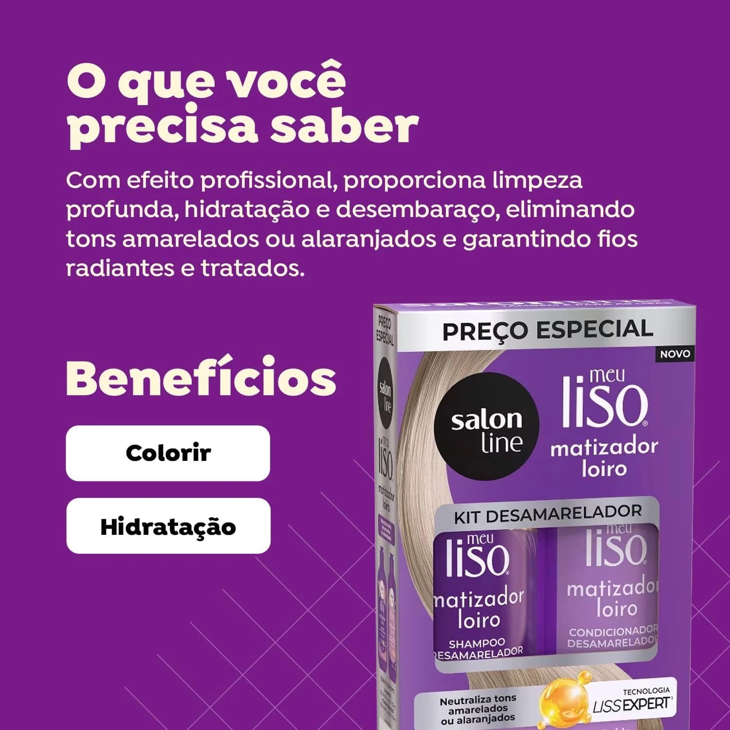 Kit Shampoo e Condicionador, Salon Line, Meu Liso Matizador Loiro, Vegano - Para Cabelos Lisos, 2 Unidades