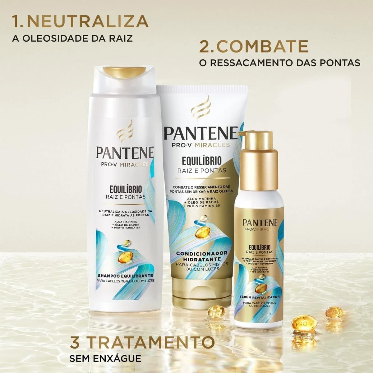 Pantene Kit PRO-V Miracles Equilíbrio Raiz e Pontas com Shampoo 300 ml, Condicionador Hidratante 250 ml, e o Sérum 95 ml