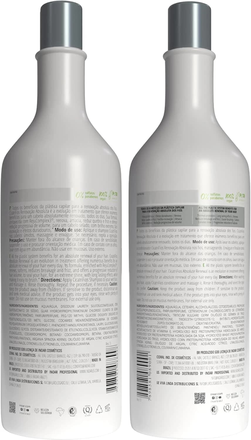 Inoar, Kit CicatriFios Plástica Capilar – Shampoo e Condicionador 2x1L