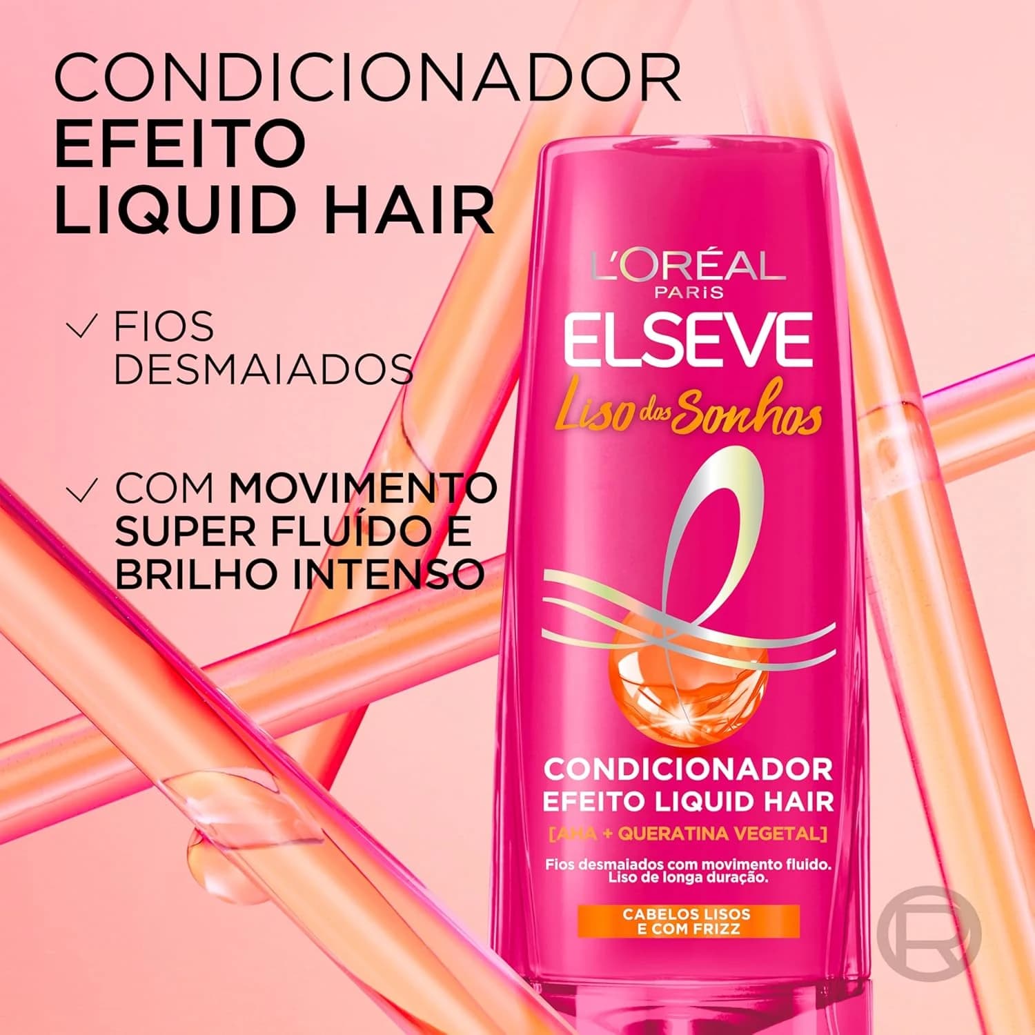 L'Oréal Paris Elseve Liso dos Sonhos Condicionador, com Efeito Liquid Hair, Enriquecido com AHA e Queratina Vegetal, 400ml