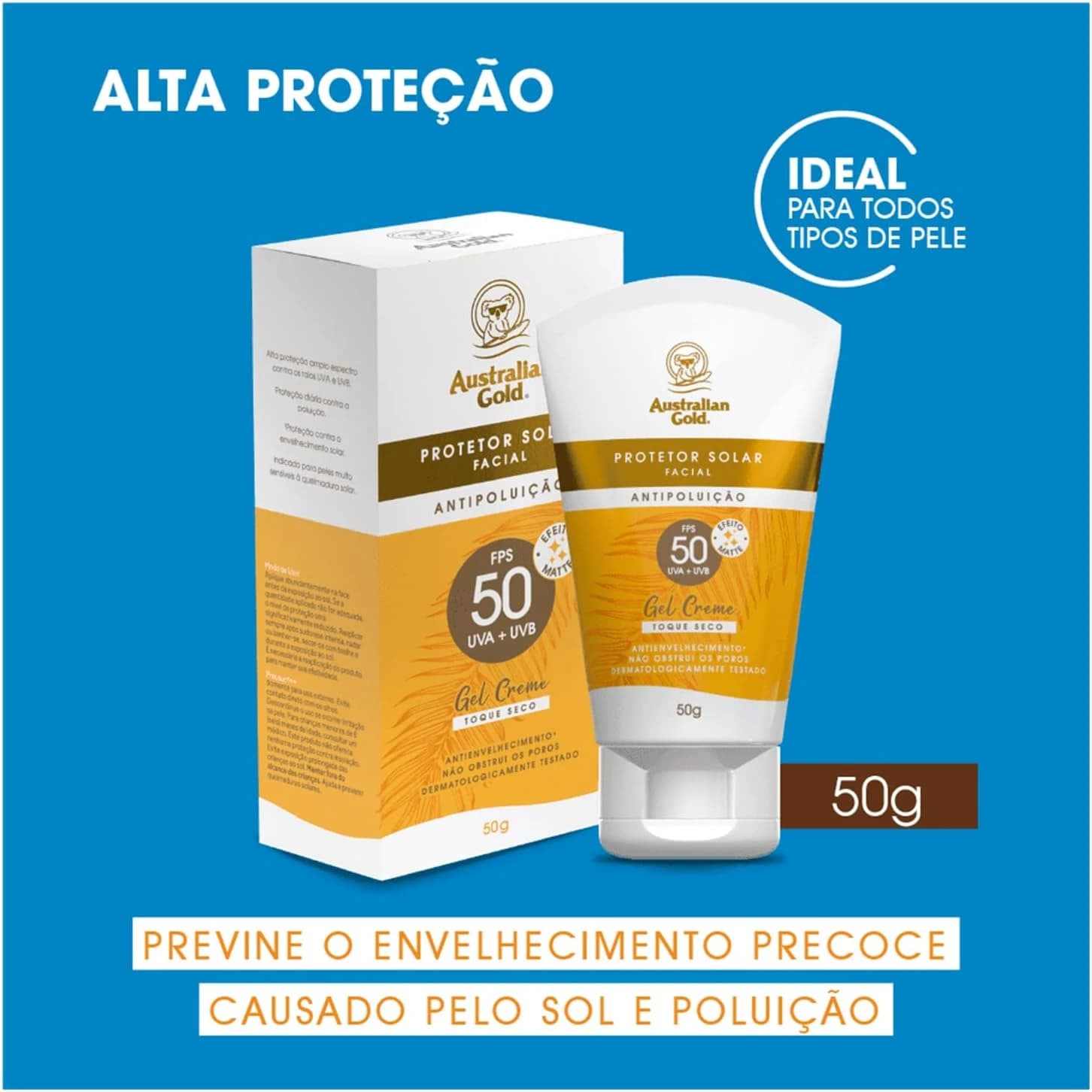 Australian Gold Protetor Solar Facial Gel Creme Fps 50 50Gr, Australian Gold