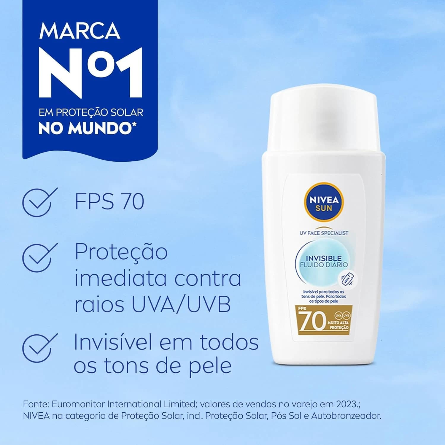 NIVEA SUN Protetor Solar Facial Fluido UV Face Specialist Invisible FPS 70 40ml