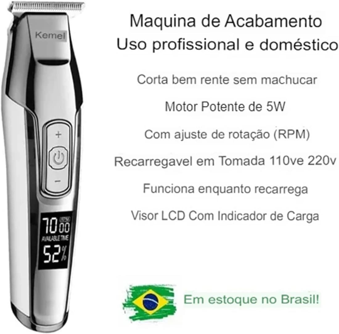 KEMEI ‎XSH-5027 Aparador de cabelo masculino sem fio, recarregável por USB, Prata